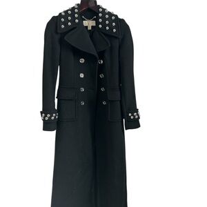 Michael Kors Black Trench Coat with Silver Accents